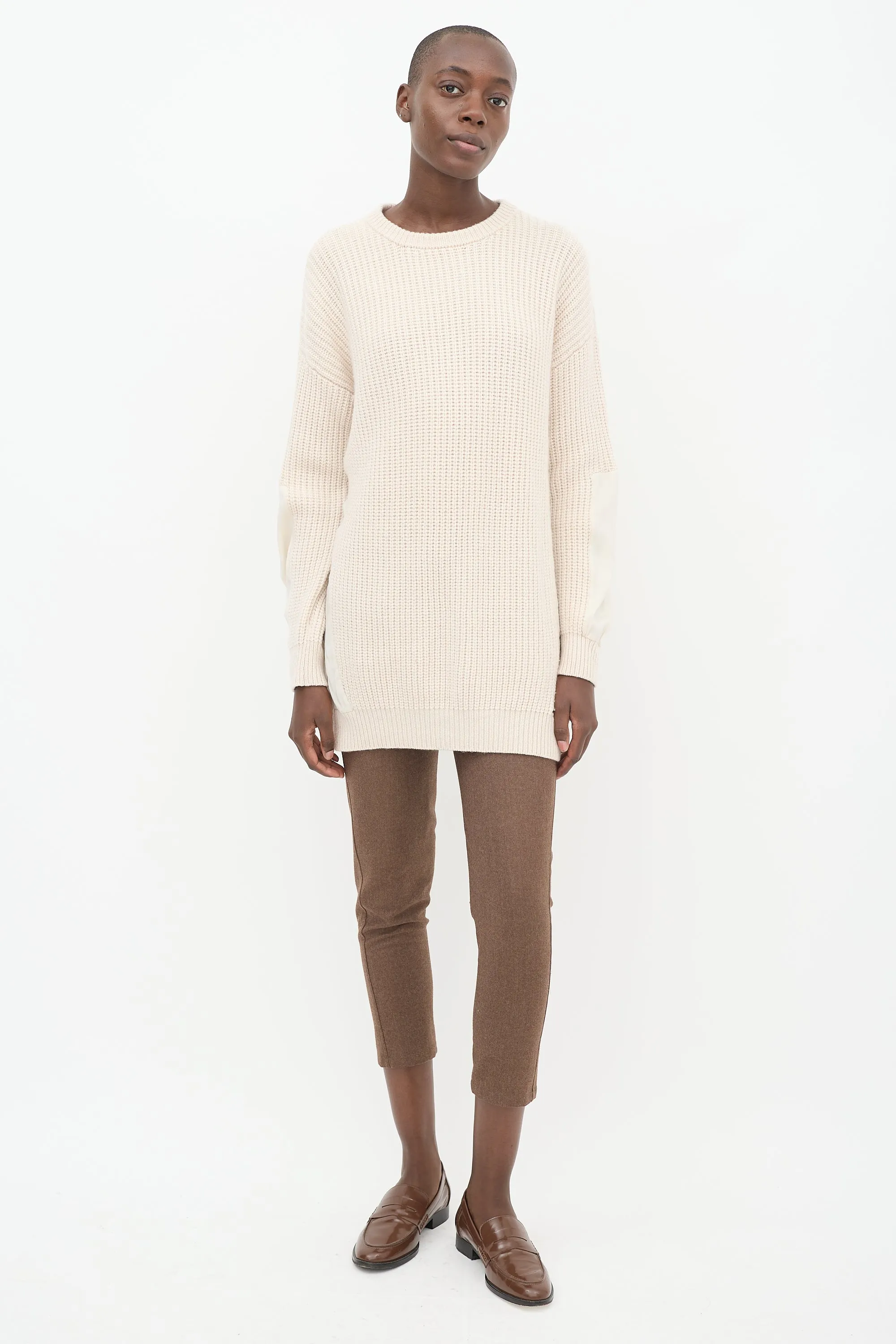 Cream Cashmere & Silk Panelled Sweater