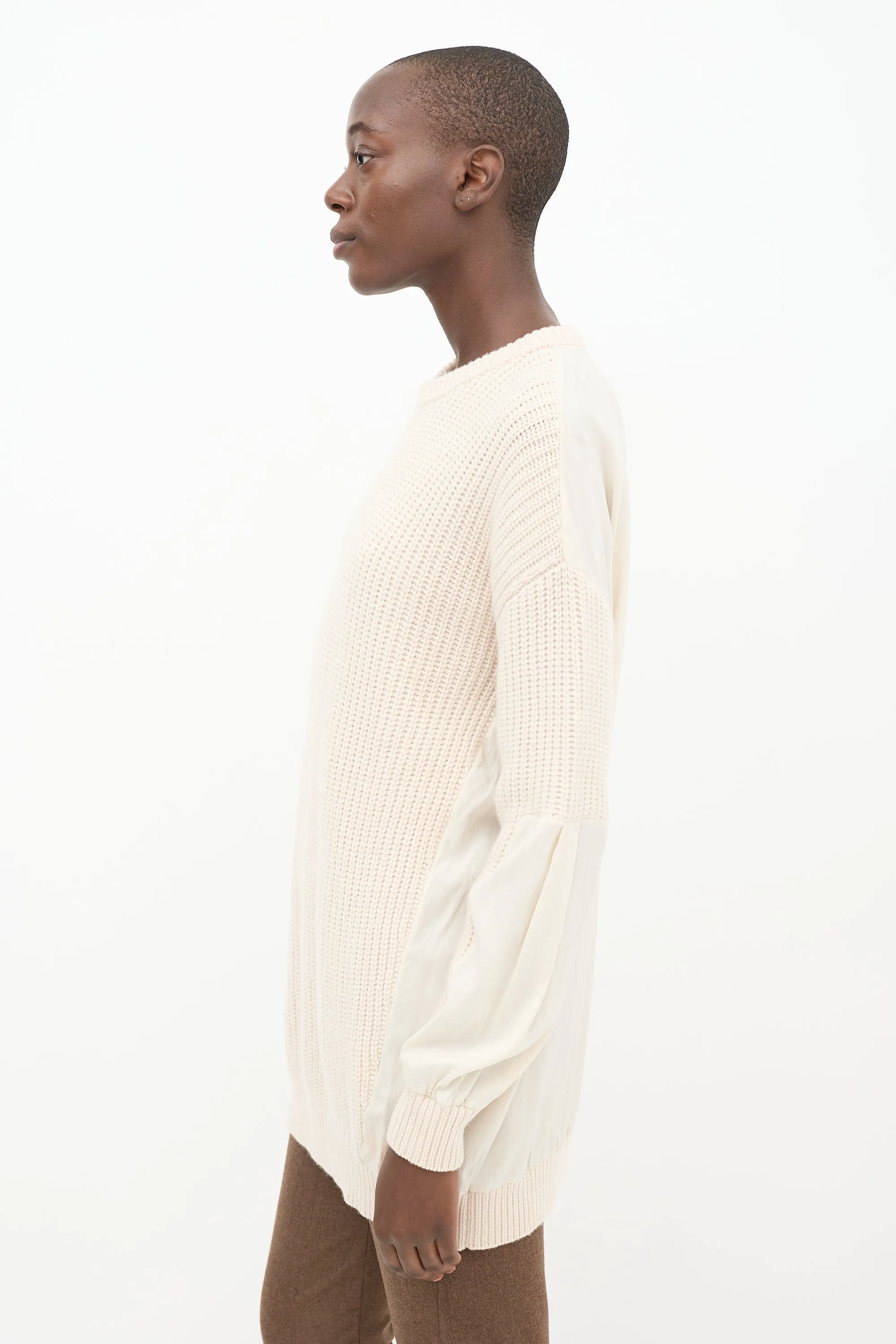 Cream Cashmere & Silk Panelled Sweater
