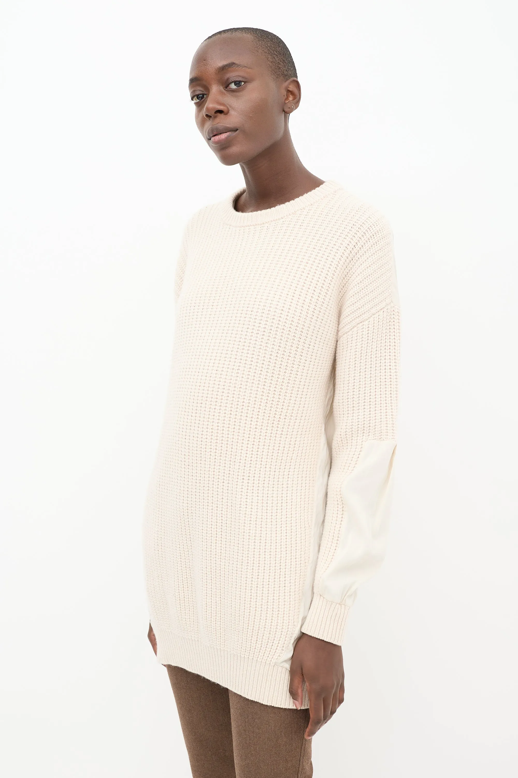 Cream Cashmere & Silk Panelled Sweater