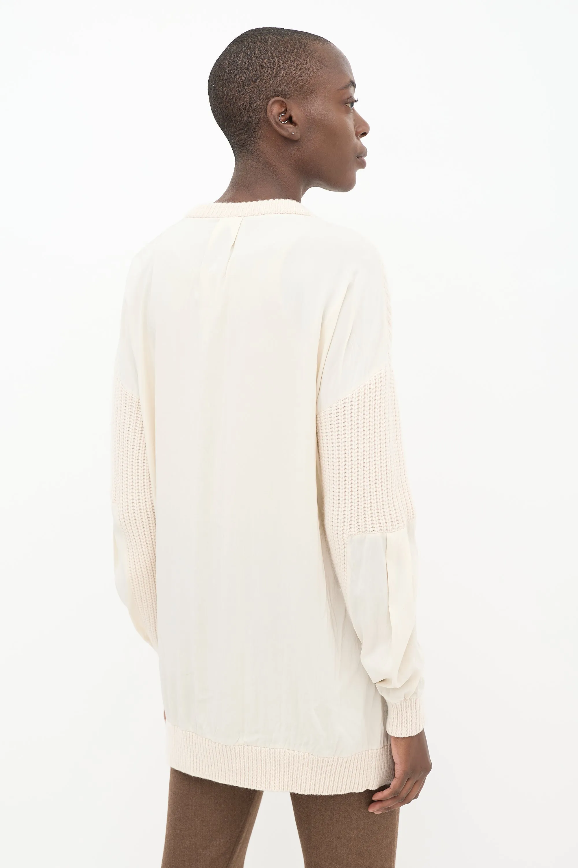 Cream Cashmere & Silk Panelled Sweater