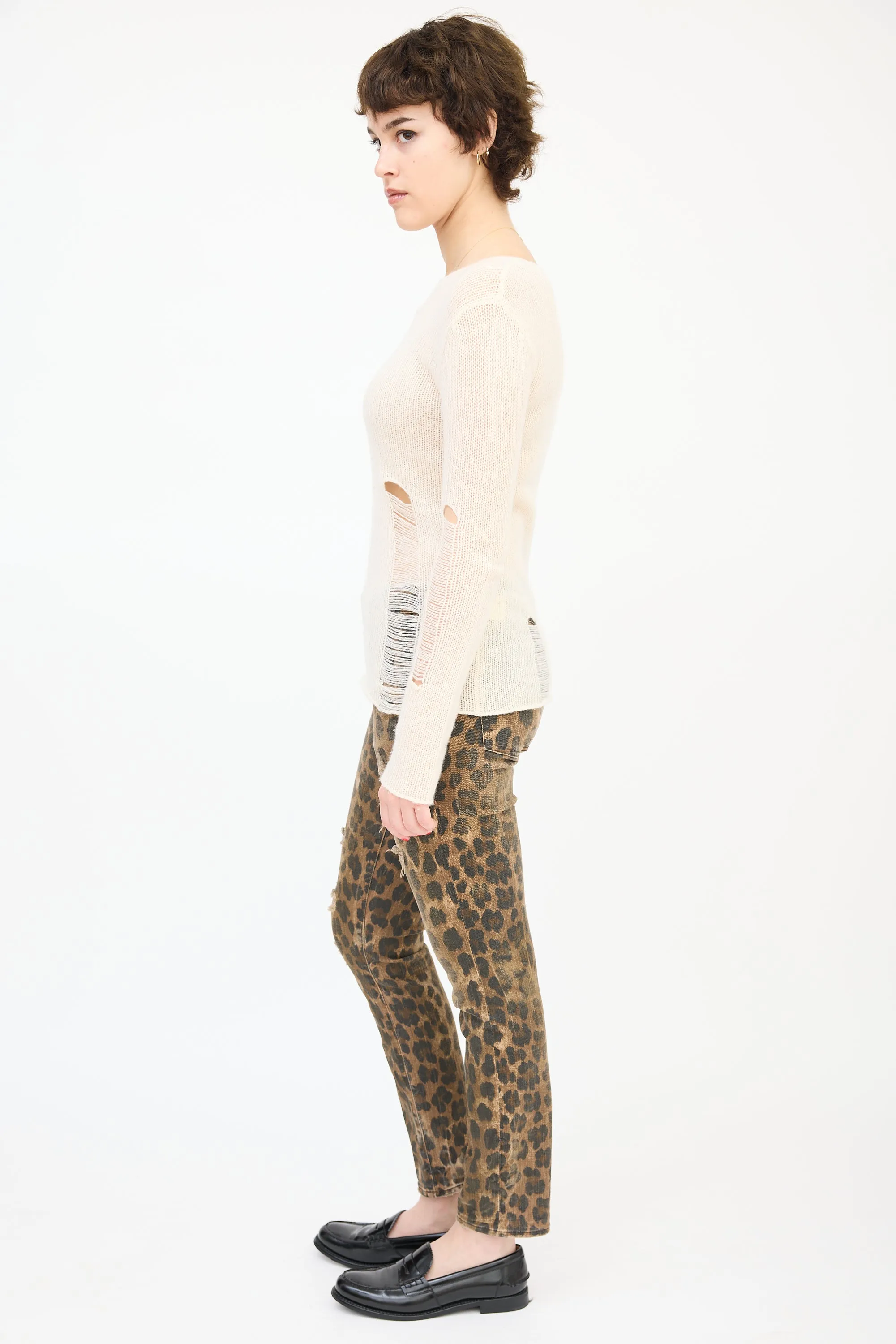 Cream Cashmere Distressed Knit Sweater