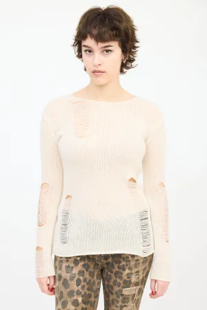 Cream Cashmere Distressed Knit Sweater