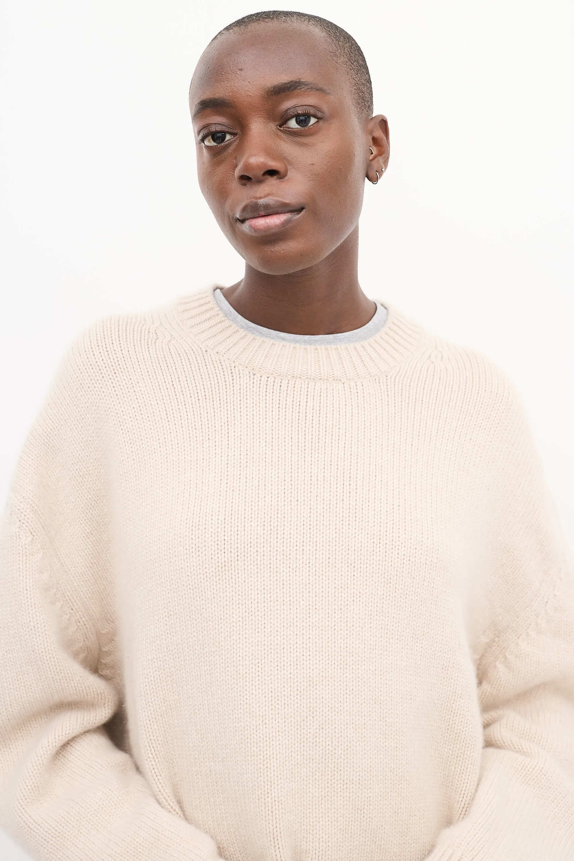 Cream Cashmere Ribbed Sweater