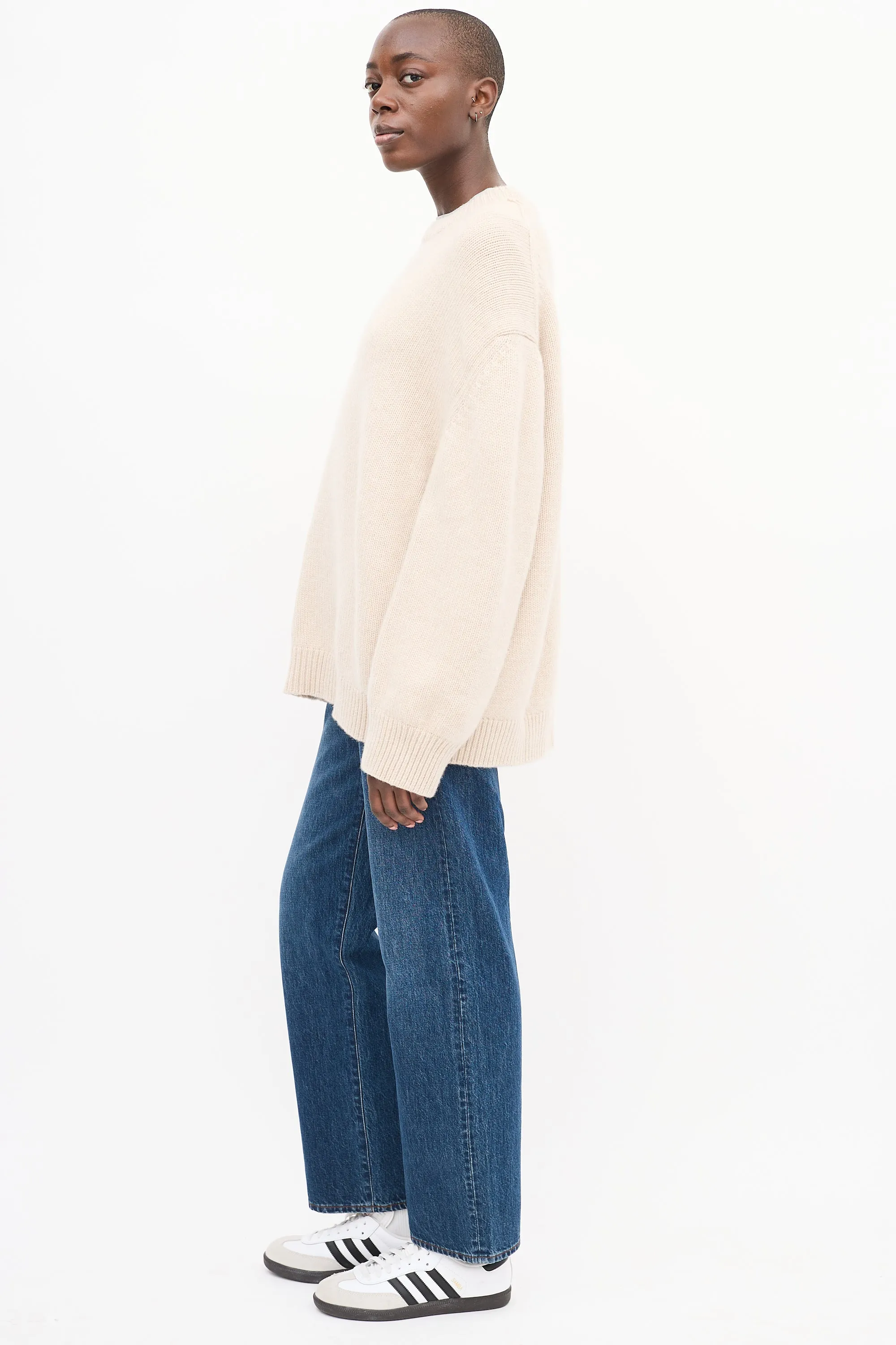 Cream Cashmere Ribbed Sweater
