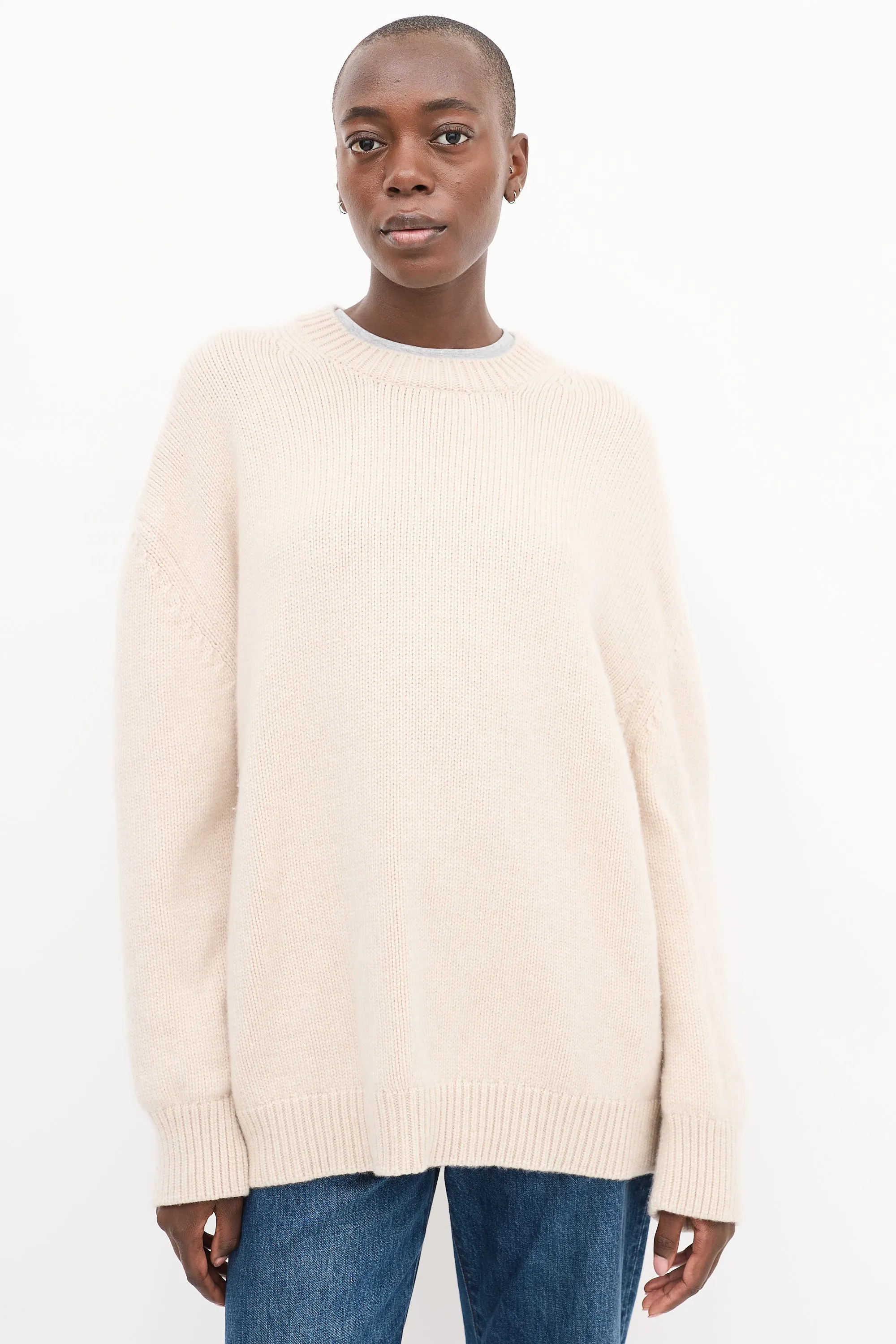 Cream Cashmere Ribbed Sweater