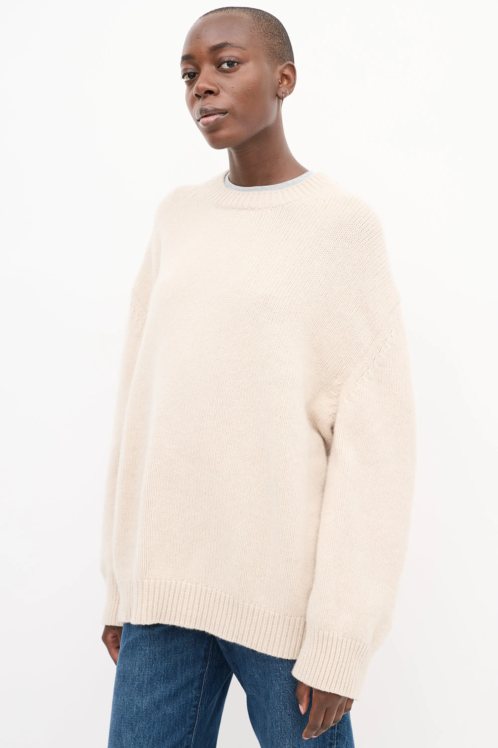 Cream Cashmere Ribbed Sweater