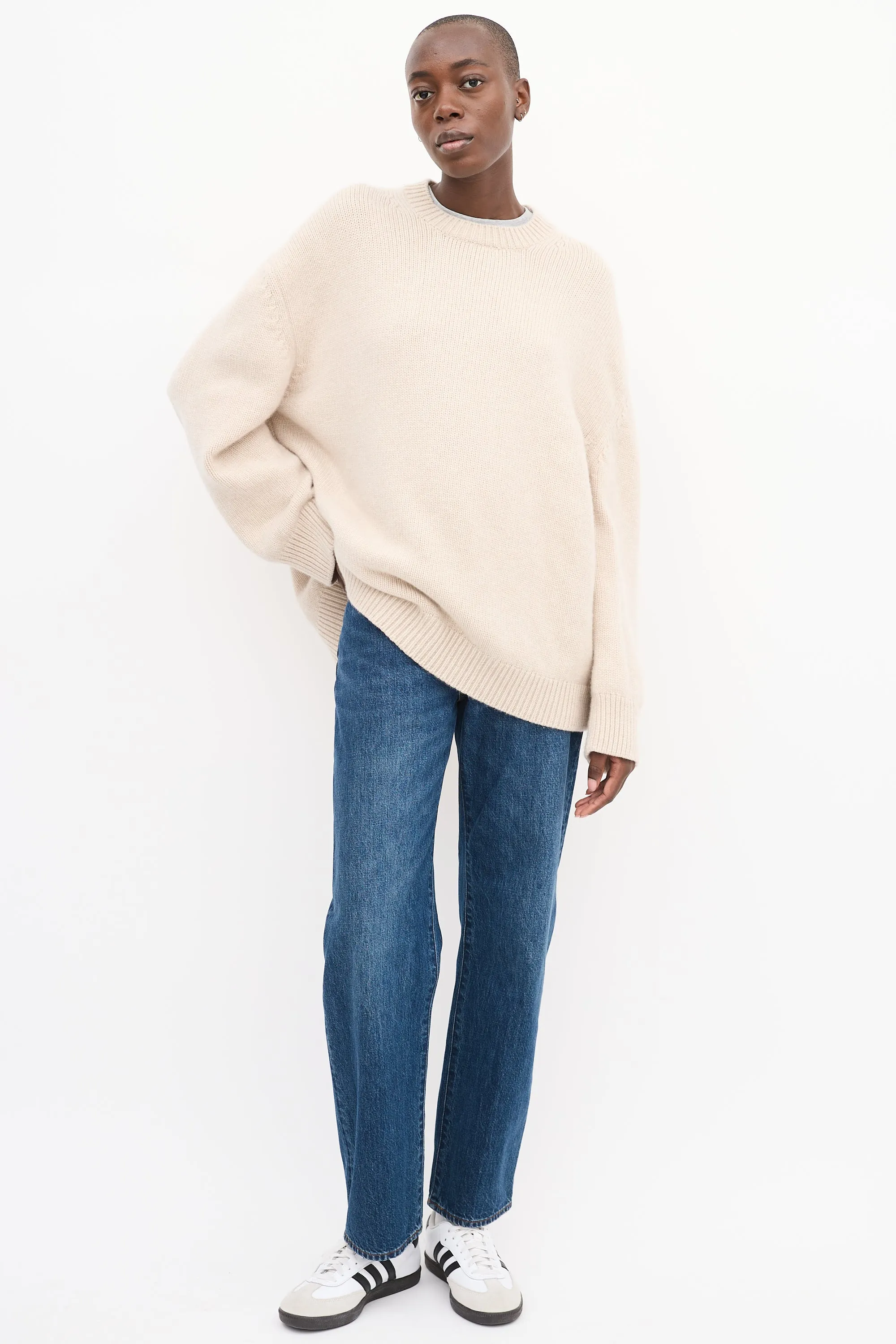 Cream Cashmere Ribbed Sweater