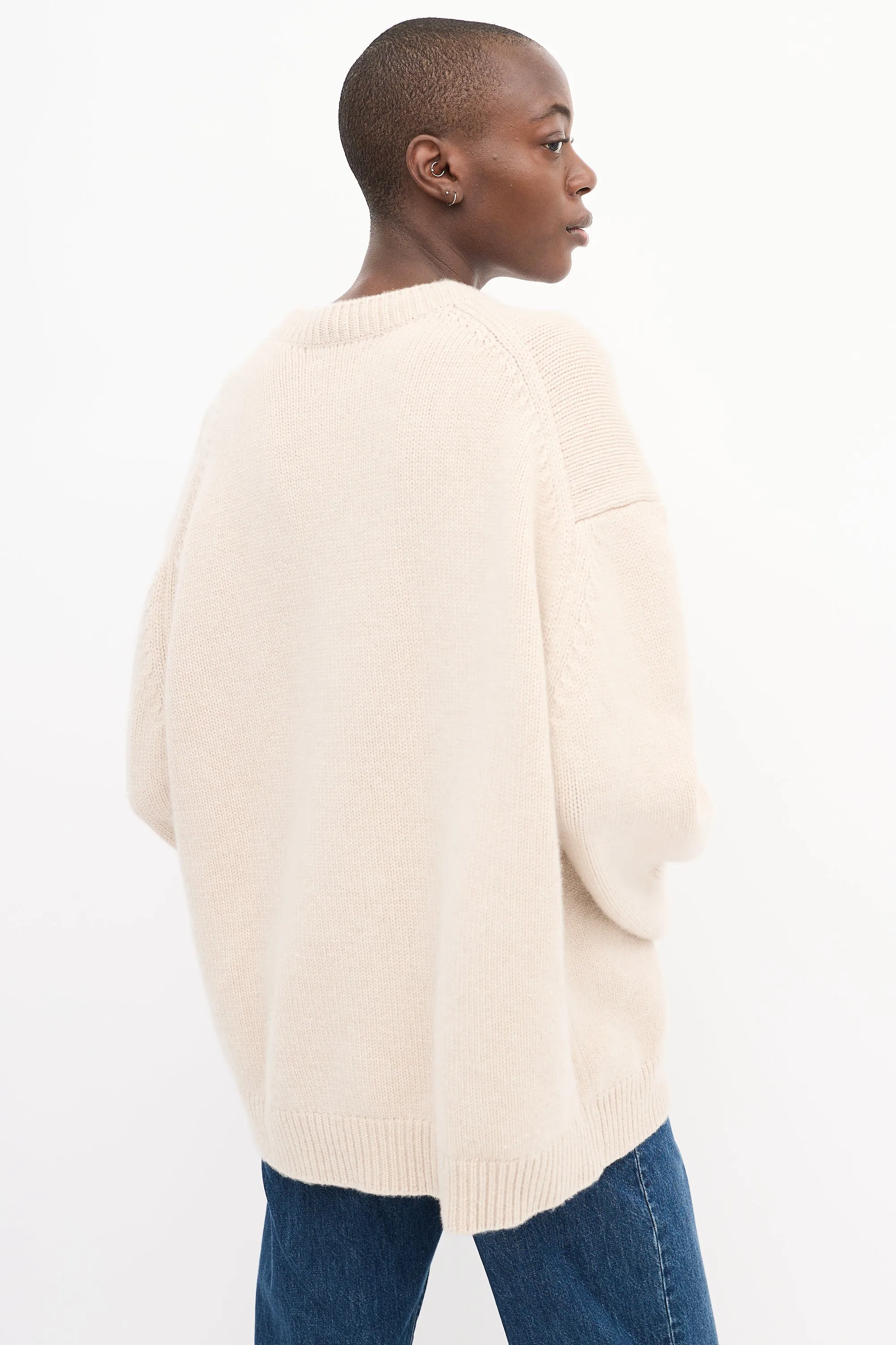 Cream Cashmere Ribbed Sweater