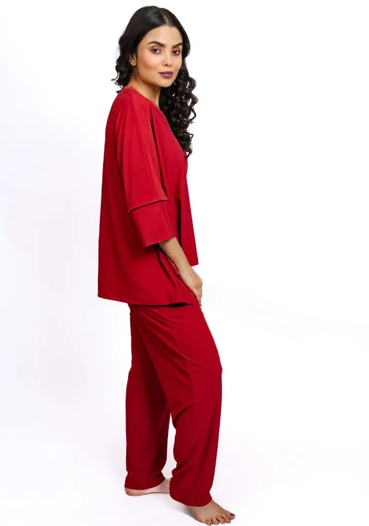 Crimson Ease – 3-Piece Hosiery Lounge Set