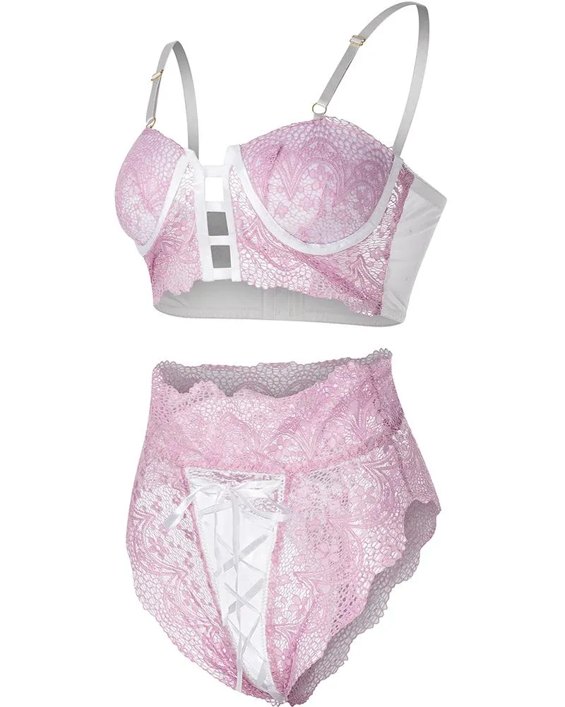 Crochet Lace Cutout Lace-up Lingerie Set
