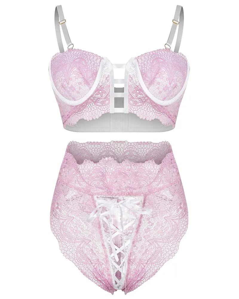 Crochet Lace Cutout Lace-up Lingerie Set