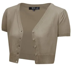 Cropped Cardi with Cap Sleeves - Clay