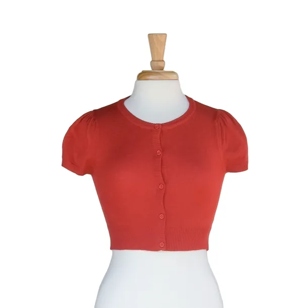Cropped Cardigan with Cap Sleeves - Red