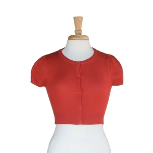 Cropped Cardigan with Cap Sleeves - Red