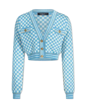 Cropped Heritage Checkboard Knit Cardigan