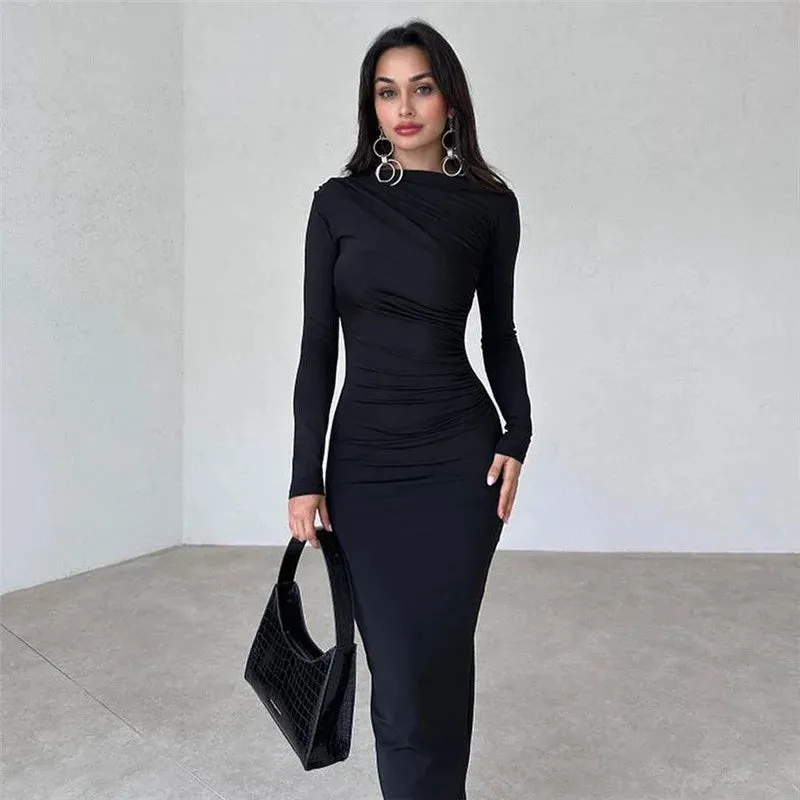 Cryptographic Autumn Elegant Ruched Long Bodycon Dress
