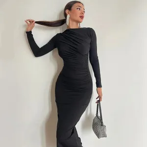 Cryptographic Autumn Elegant Ruched Long Bodycon Dress