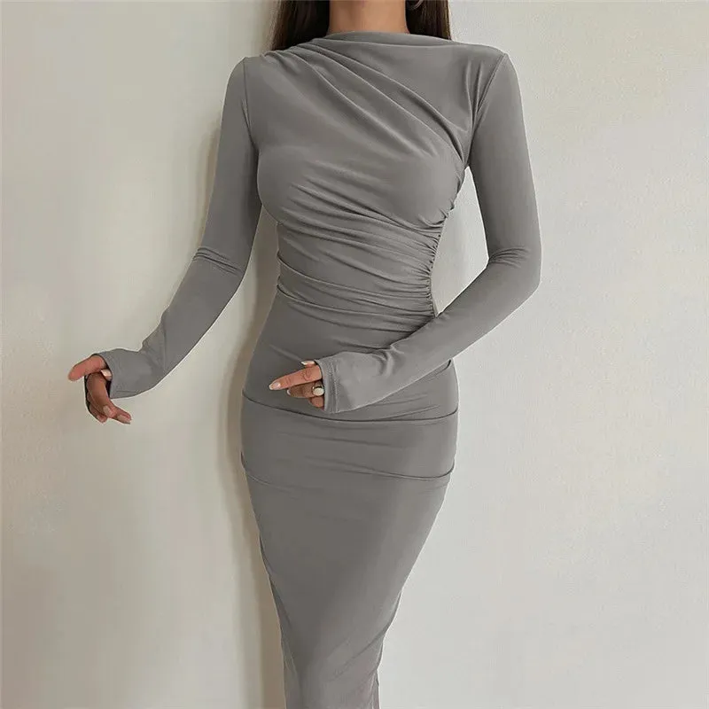 Cryptographic Autumn Elegant Ruched Long Bodycon Dress