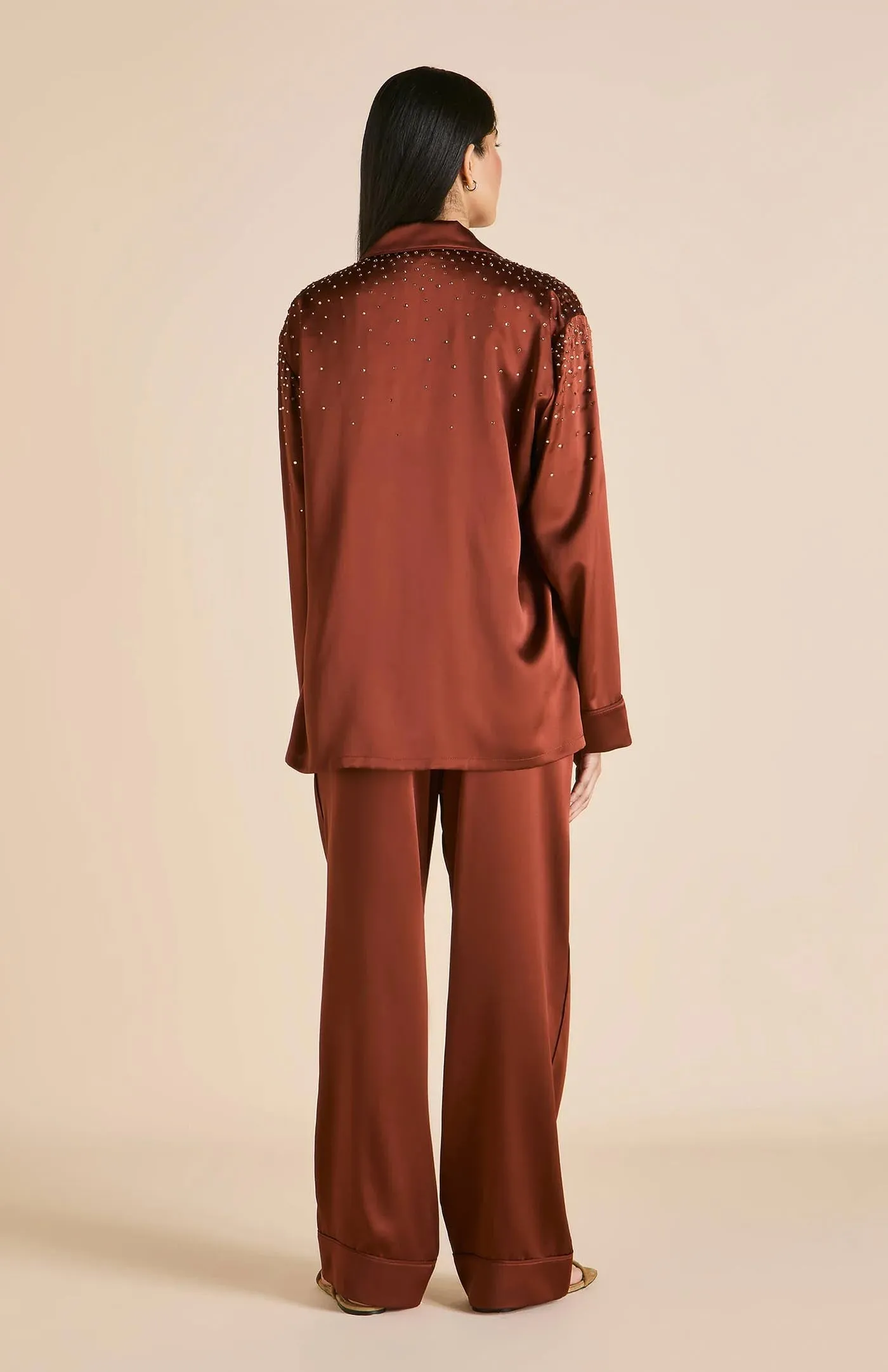 Crystal Brownie | Brown Satin Loungewear Set with Crystals