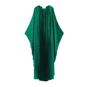 Crystal-Embellished Plissé-Satin Maxi Dress