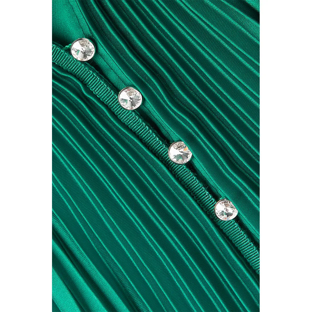 Crystal-Embellished Plissé-Satin Maxi Dress