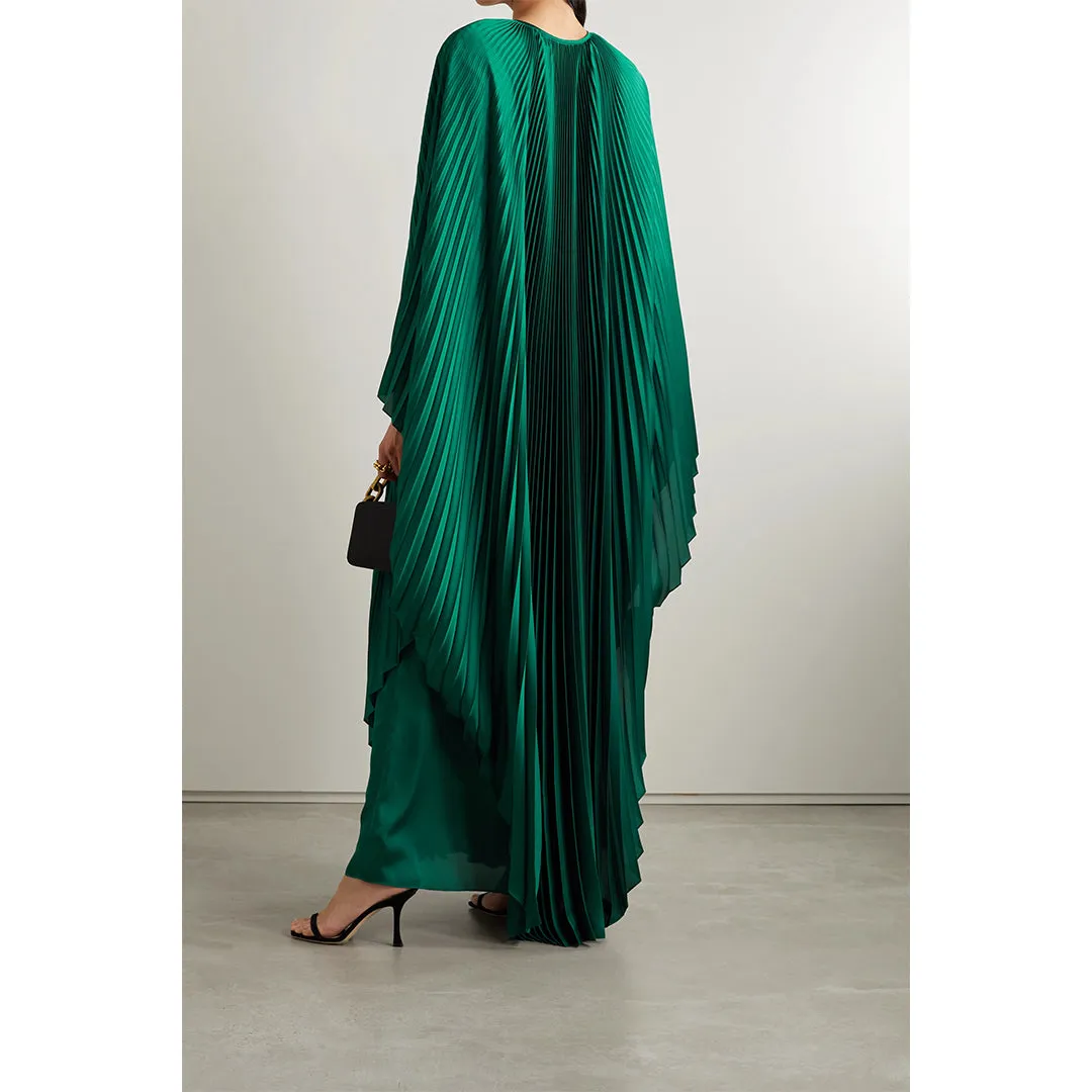 Crystal-Embellished Plissé-Satin Maxi Dress