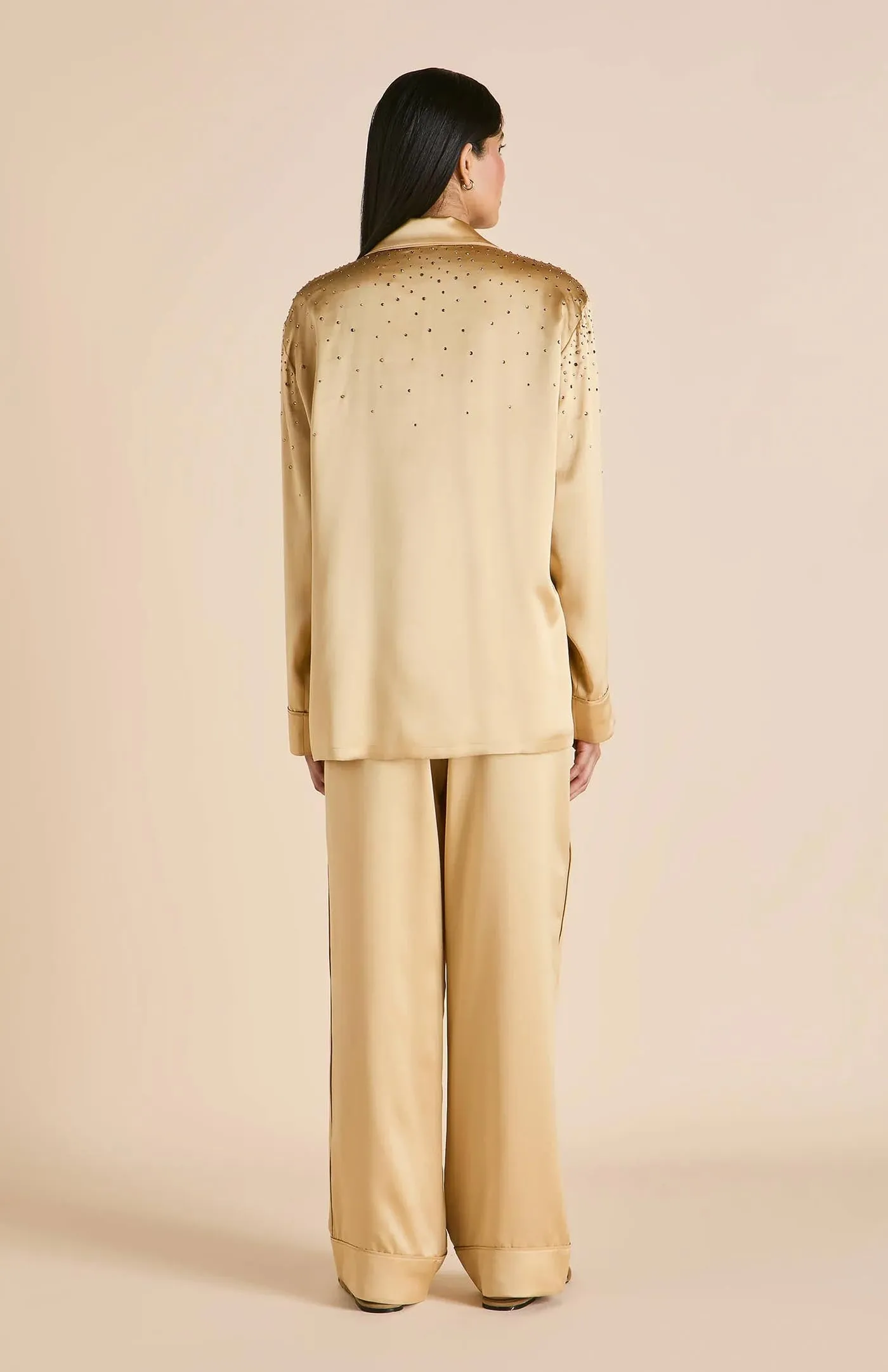 Crystals &  Gold | Gold Satin Loungewear Set with Crystals