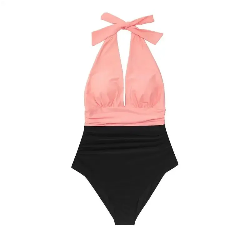 Cupshe navy floral deep v-neck halter one-piece swimsuit sexy backless lace up women monokini 2022