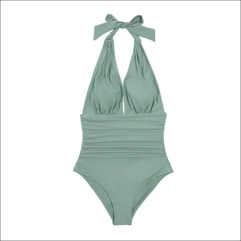 Cupshe navy floral deep v-neck halter one-piece swimsuit sexy backless lace up women monokini 2022