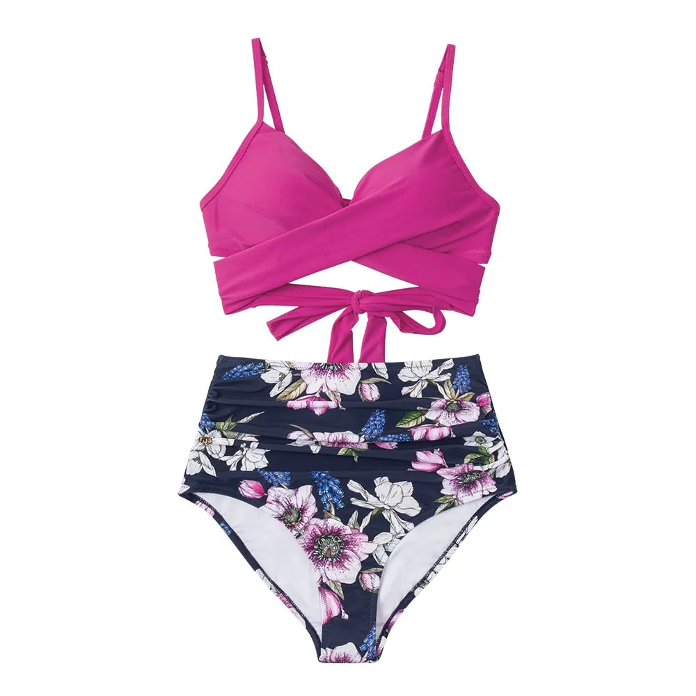 CUPSHE Push Up High Waist Bikini Sets Swimsuit For Women Sexy Black Leopard Lace Up Two Pieces Swimwear 2022 Beach Bathing Suits