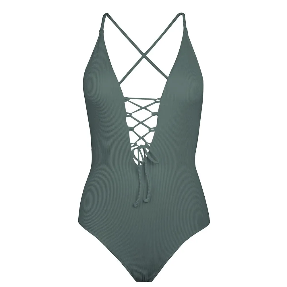 CUPSHE Remind Me Solid One-piece Swimsuit Women Backless Deep V neck Lace Up Sexy Bodysuits 2022 New Beach Bathing Suit Swimwear