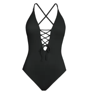 CUPSHE Remind Me Solid One-piece Swimsuit Women Backless Deep V neck Lace Up Sexy Bodysuits 2022 New Beach Bathing Suit Swimwear