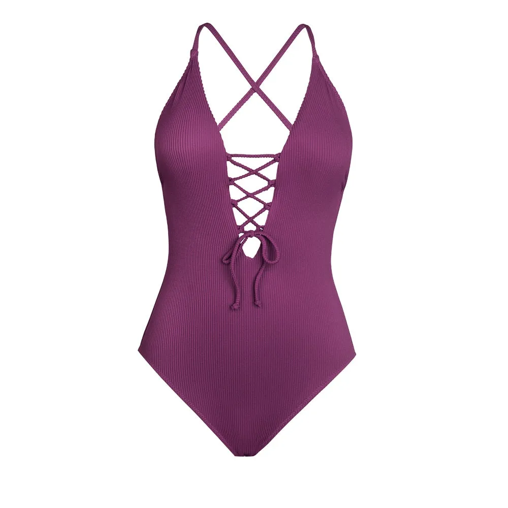 CUPSHE Remind Me Solid One-piece Swimsuit Women Backless Deep V neck Lace Up Sexy Bodysuits 2022 New Beach Bathing Suit Swimwear