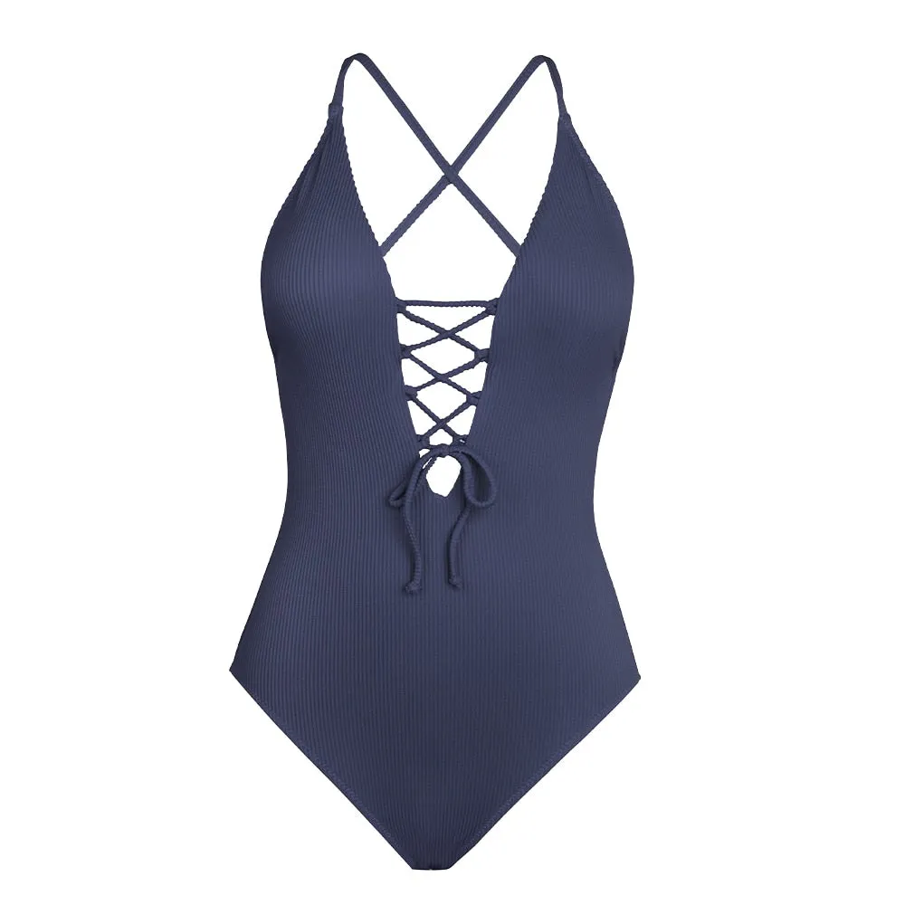 CUPSHE Remind Me Solid One-piece Swimsuit Women Backless Deep V neck Lace Up Sexy Bodysuits 2022 New Beach Bathing Suit Swimwear