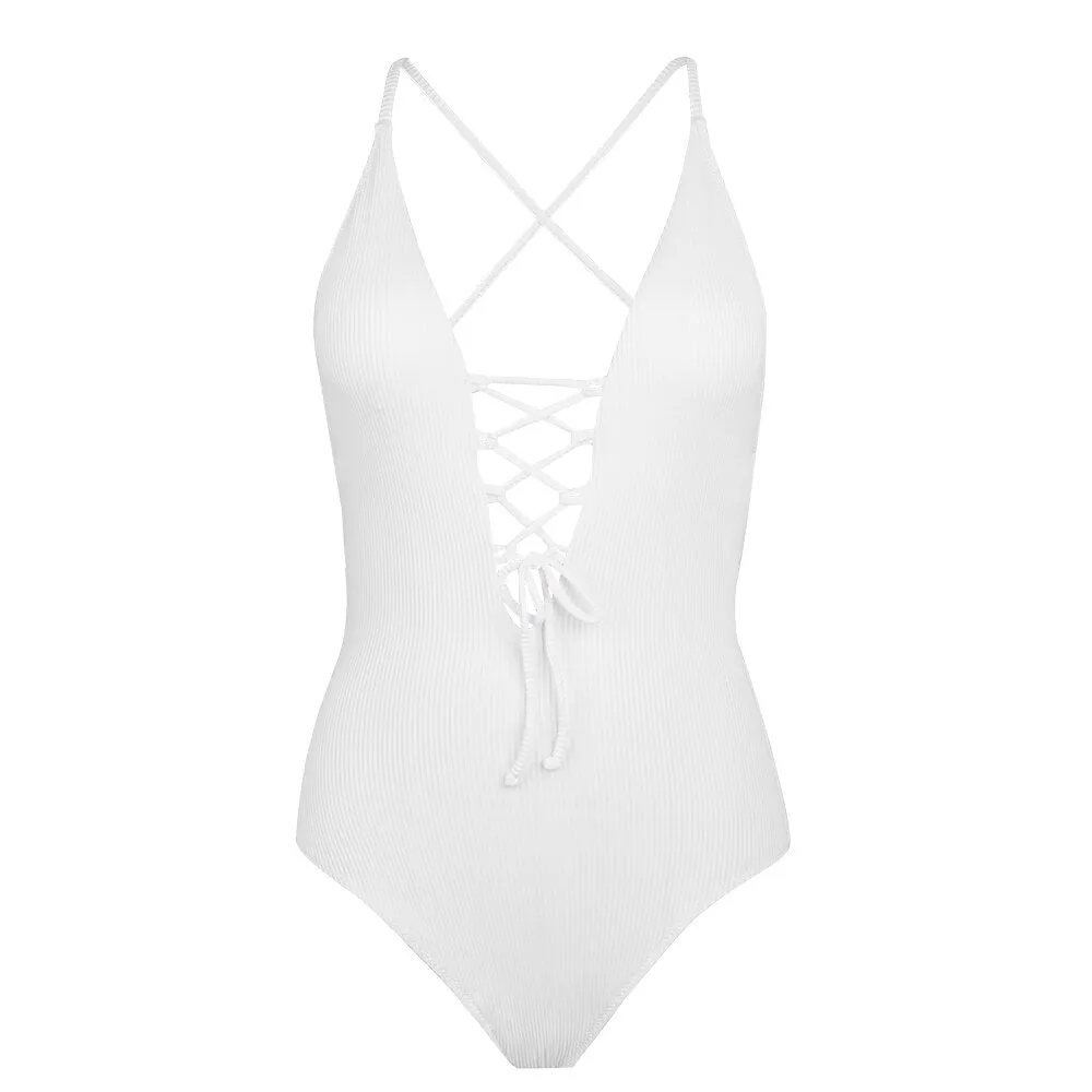 CUPSHE Remind Me Solid One-piece Swimsuit Women Backless Deep V neck Lace Up Sexy Bodysuits 2022 New Beach Bathing Suit Swimwear