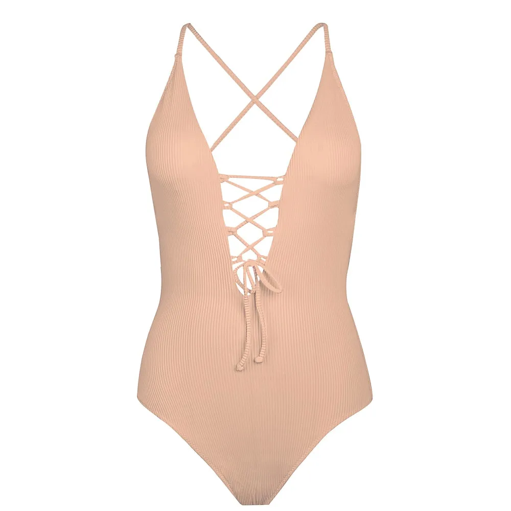CUPSHE Remind Me Solid One-piece Swimsuit Women Backless Deep V neck Lace Up Sexy Bodysuits 2022 New Beach Bathing Suit Swimwear