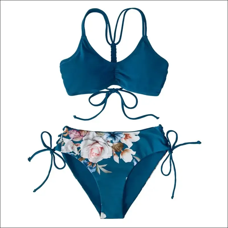 Cupshe reversible bottom low waist bikini sets for women sexy lace up swimsuit two pieces swimwear