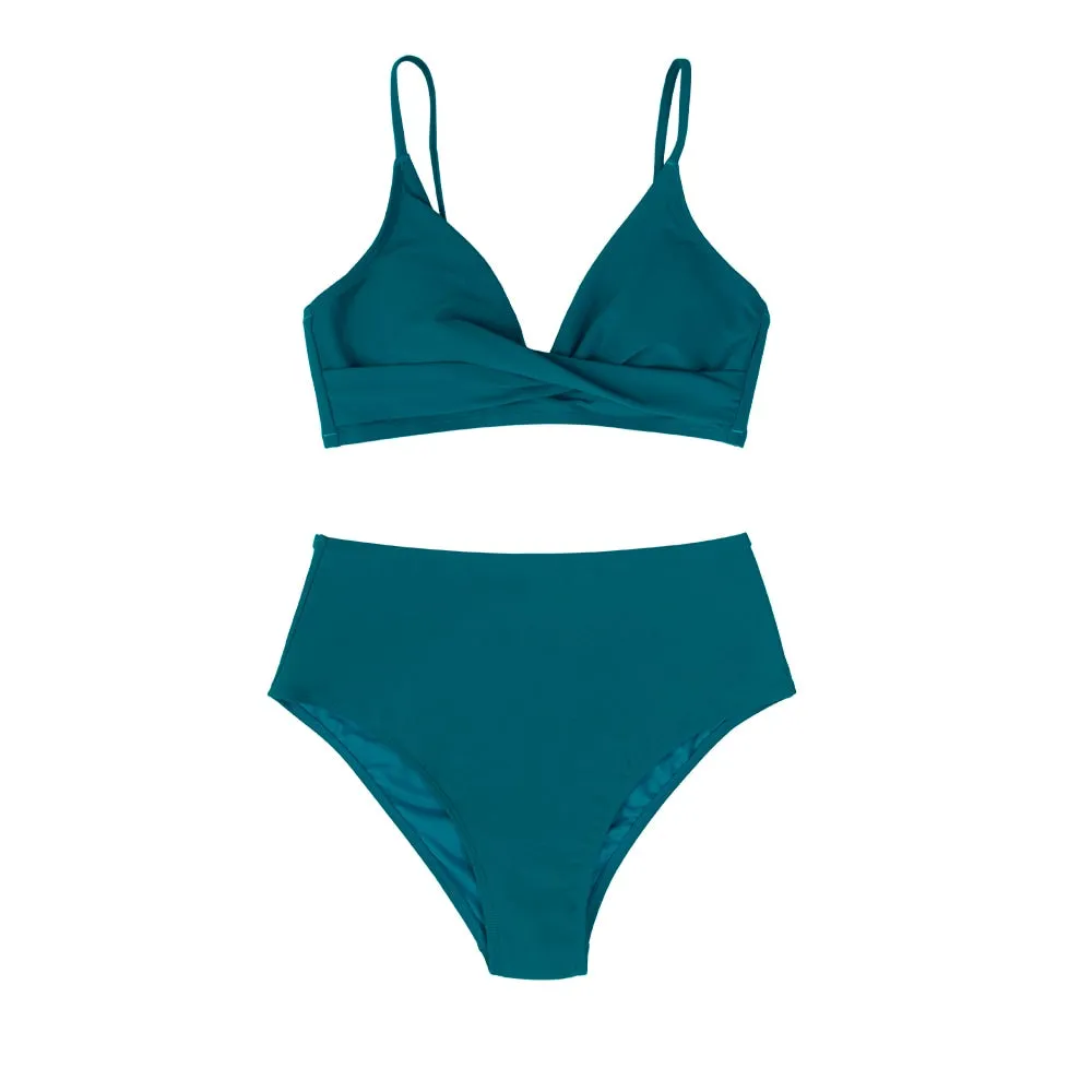 CUPSHE Solid Black Twist High Waist Bikini Sets Swimsuit For Women Sexy V-neck Tank Two Pieces Swimwear 2022 Beach Bathing Suit