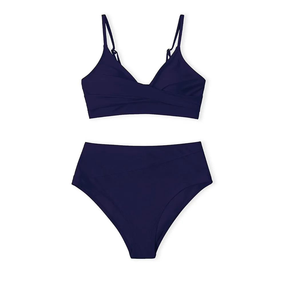 CUPSHE Solid Black Twist High Waist Bikini Sets Swimsuit For Women Sexy V-neck Tank Two Pieces Swimwear 2022 Beach Bathing Suit