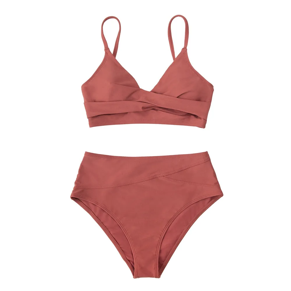 CUPSHE Solid Black Twist High Waist Bikini Sets Swimsuit For Women Sexy V-neck Tank Two Pieces Swimwear 2022 Beach Bathing Suit