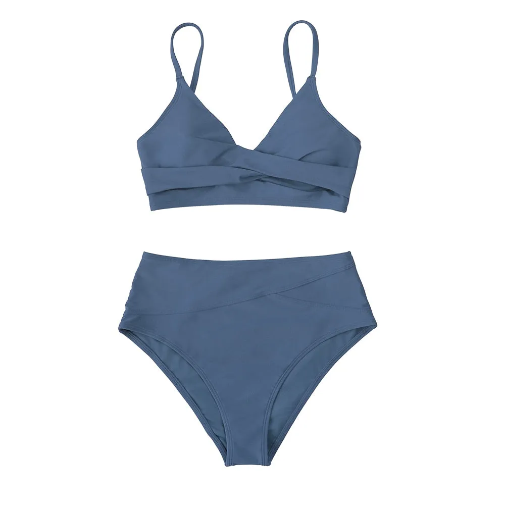 CUPSHE Solid Black Twist High Waist Bikini Sets Swimsuit For Women Sexy V-neck Tank Two Pieces Swimwear 2022 Beach Bathing Suit