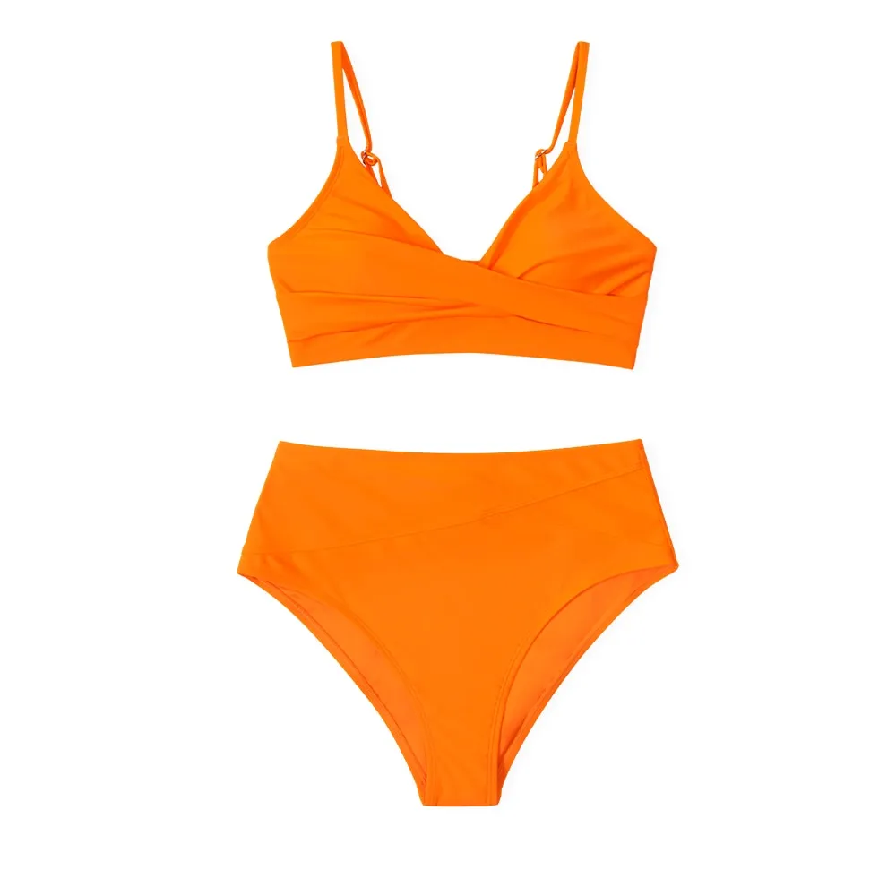 CUPSHE Solid Black Twist High Waist Bikini Sets Swimsuit For Women Sexy V-neck Tank Two Pieces Swimwear 2022 Beach Bathing Suit
