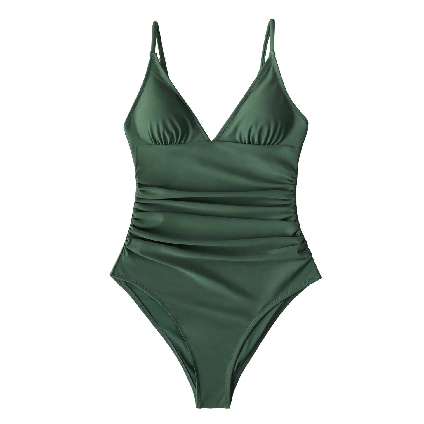 CUPSHE Solid Burgundy Shirring One-piece Swimsuit Women Deep V-neck Removable Bra Plain Monokinis 2022 New Summer Beach Swimwear