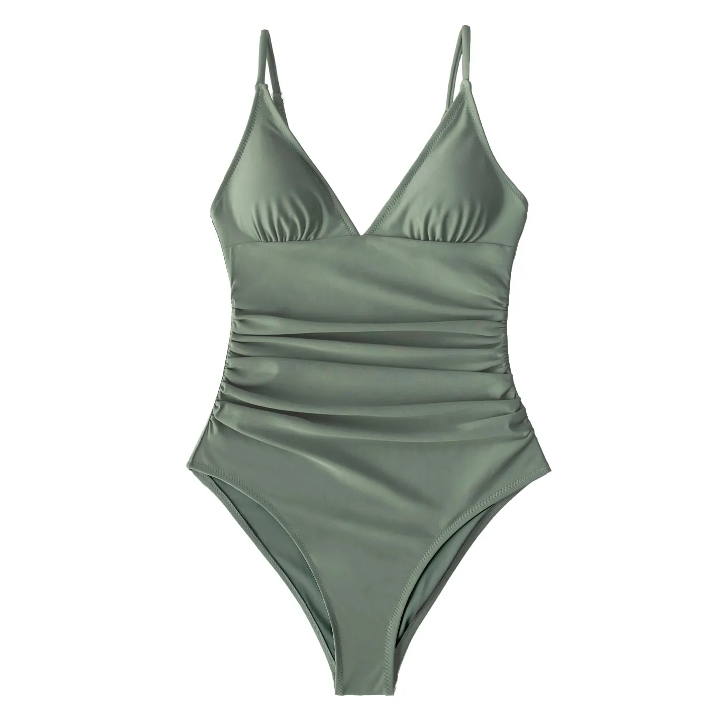CUPSHE Solid Burgundy Shirring One-piece Swimsuit Women Deep V-neck Removable Bra Plain Monokinis 2022 New Summer Beach Swimwear