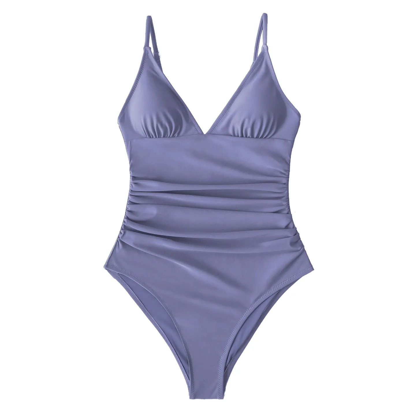 CUPSHE Solid Burgundy Shirring One-piece Swimsuit Women Deep V-neck Removable Bra Plain Monokinis 2022 New Summer Beach Swimwear
