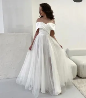 Customize To Measures 2025 Wedding Dress Tulle Organza Split Off The Shoulder A-Line Floor Length Stunning Bridal Gowns Elegant