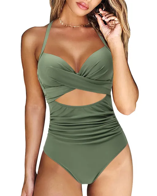Cut Out Swimsuit Women Push Up One Piece Swimwear Beachwear