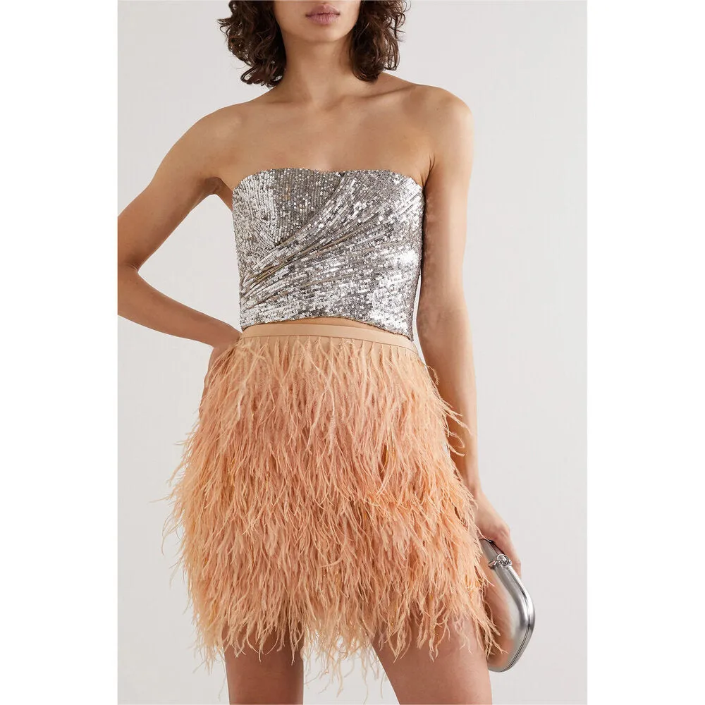 Cutout Sequined Tulle Bustier Top