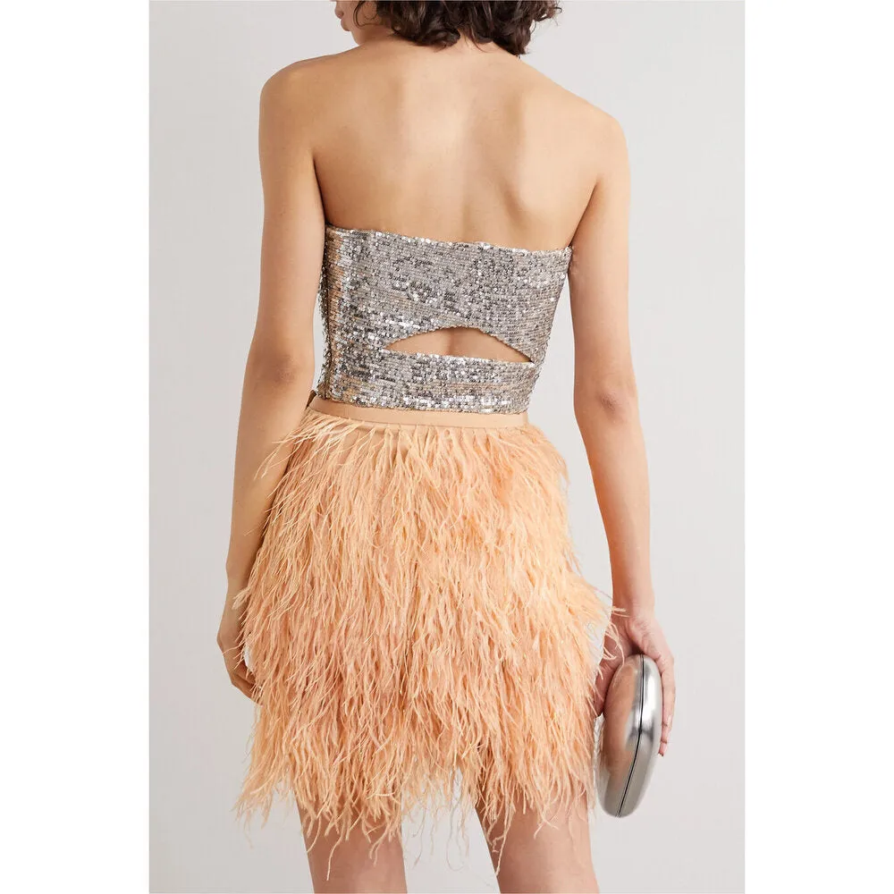 Cutout Sequined Tulle Bustier Top