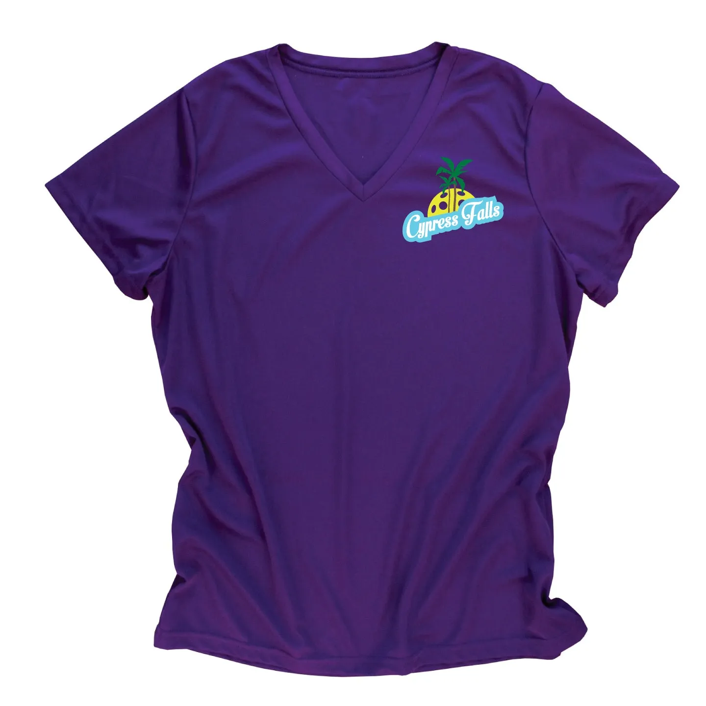 Cypress Falls Retro Design Ladies Performance V-Neck T-Shirt